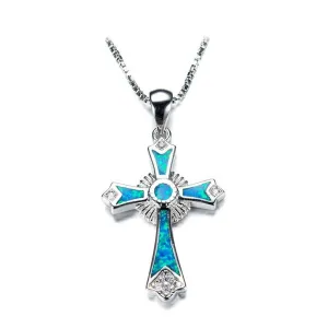 Lucky Symbol 925 Sterling Silver Cross Pendant Necklace for Women