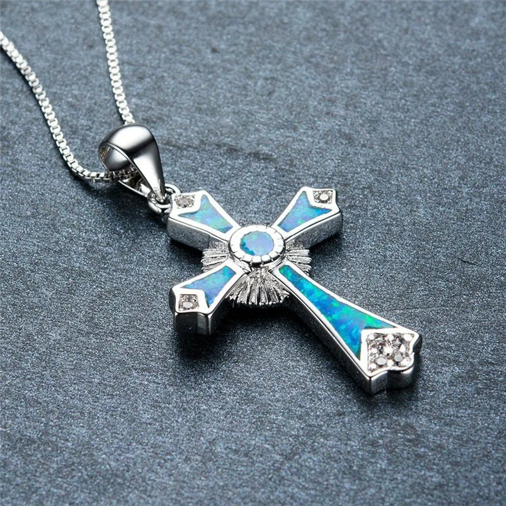 Lucky Symbol 925 Sterling Silver Cross Pendant Necklace for Women