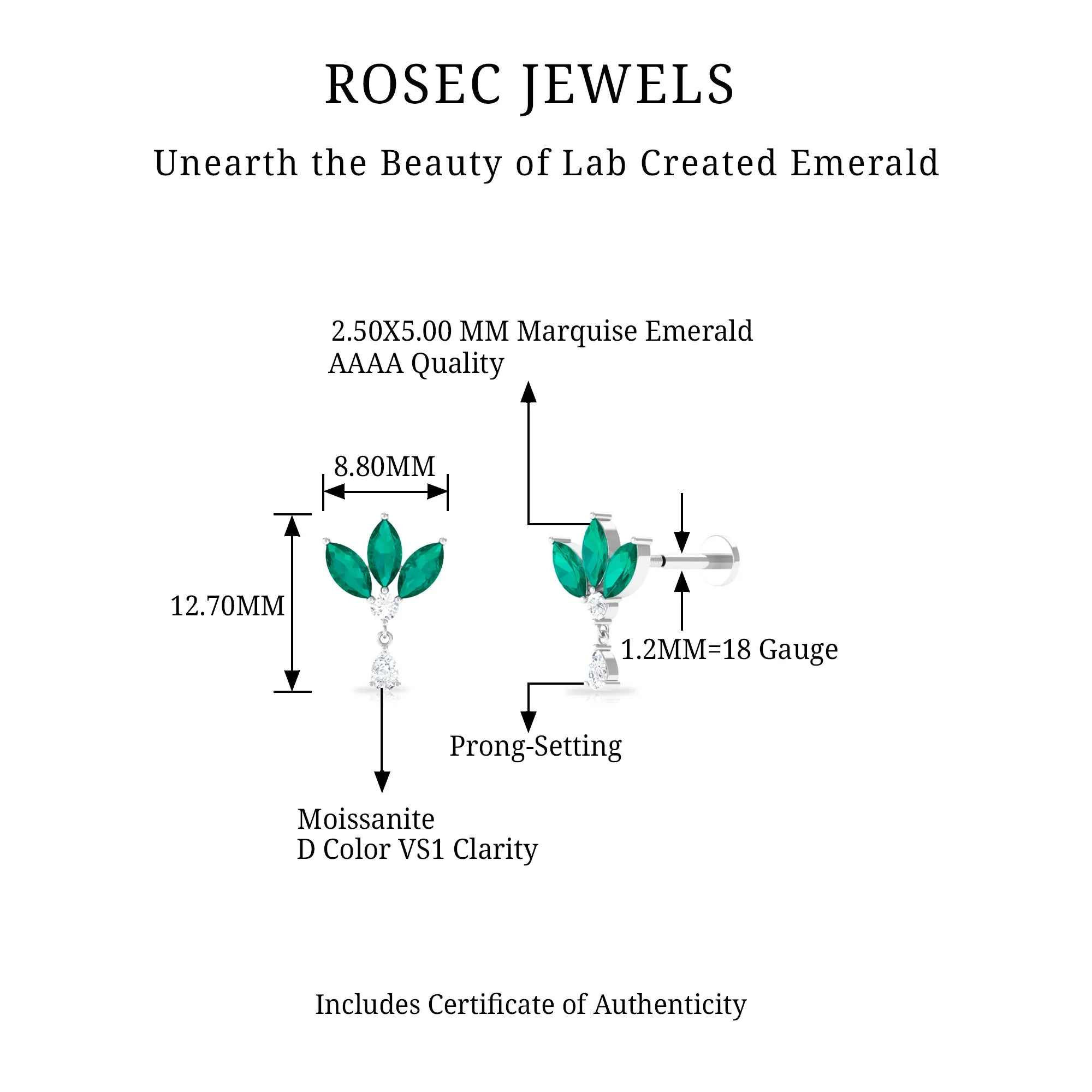 Marquise Created Emerald and Moissanite Flower Drop Earring