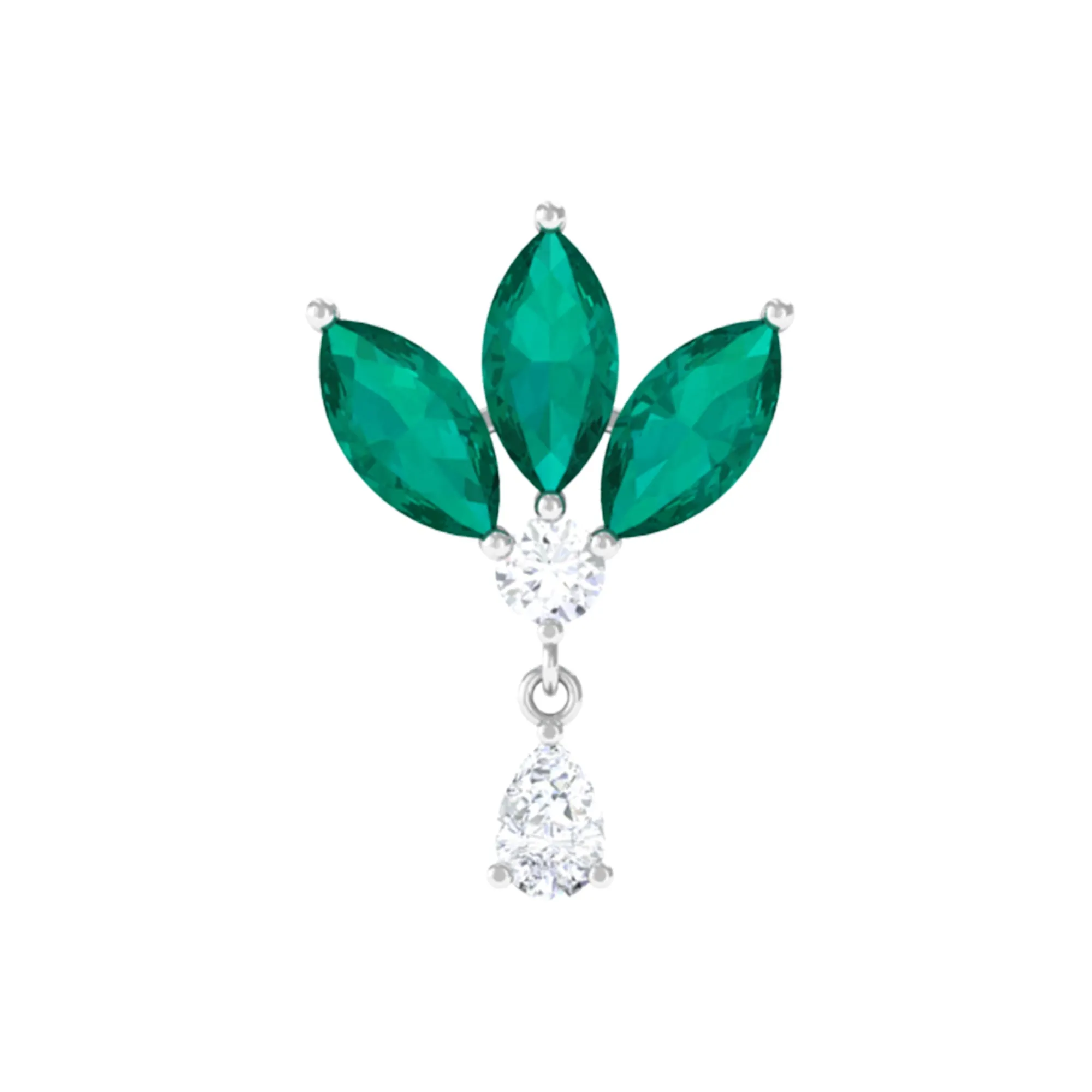 Marquise Created Emerald and Moissanite Flower Drop Earring