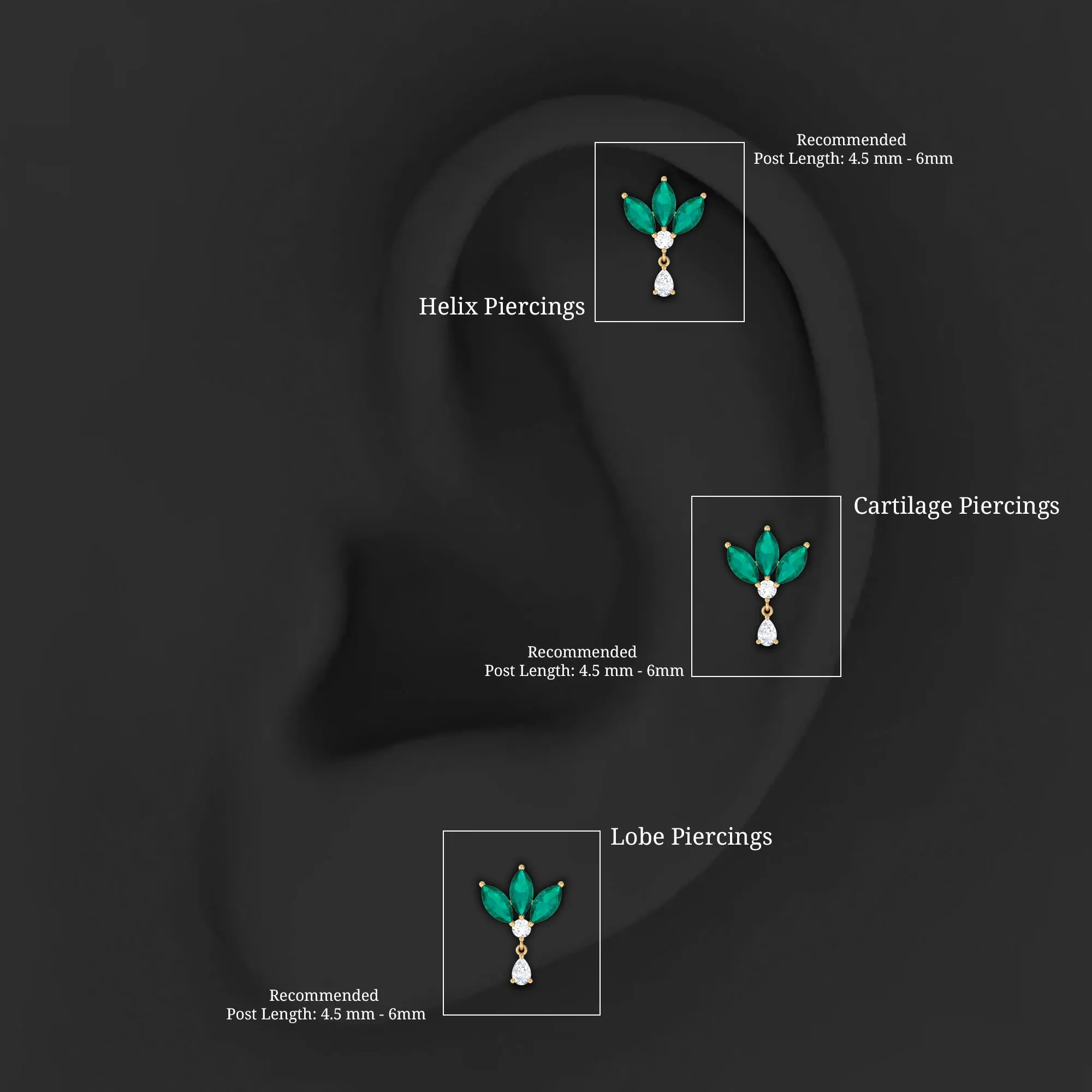 Marquise Created Emerald and Moissanite Flower Drop Earring