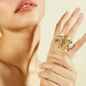 Marquise Mirror Statement Open Pearl Ring