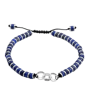 Men's Blue Lapis Disc Bead & Forever Links Bracelet - 14K White Gold