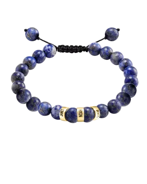 Men's Blue Lapis Engravable Bead Bracelet - 14K Yellow Gold