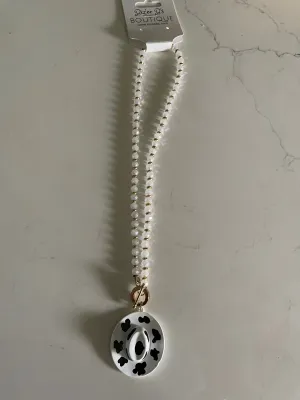 Metal Cowboy Hat with Cow Print Necklace