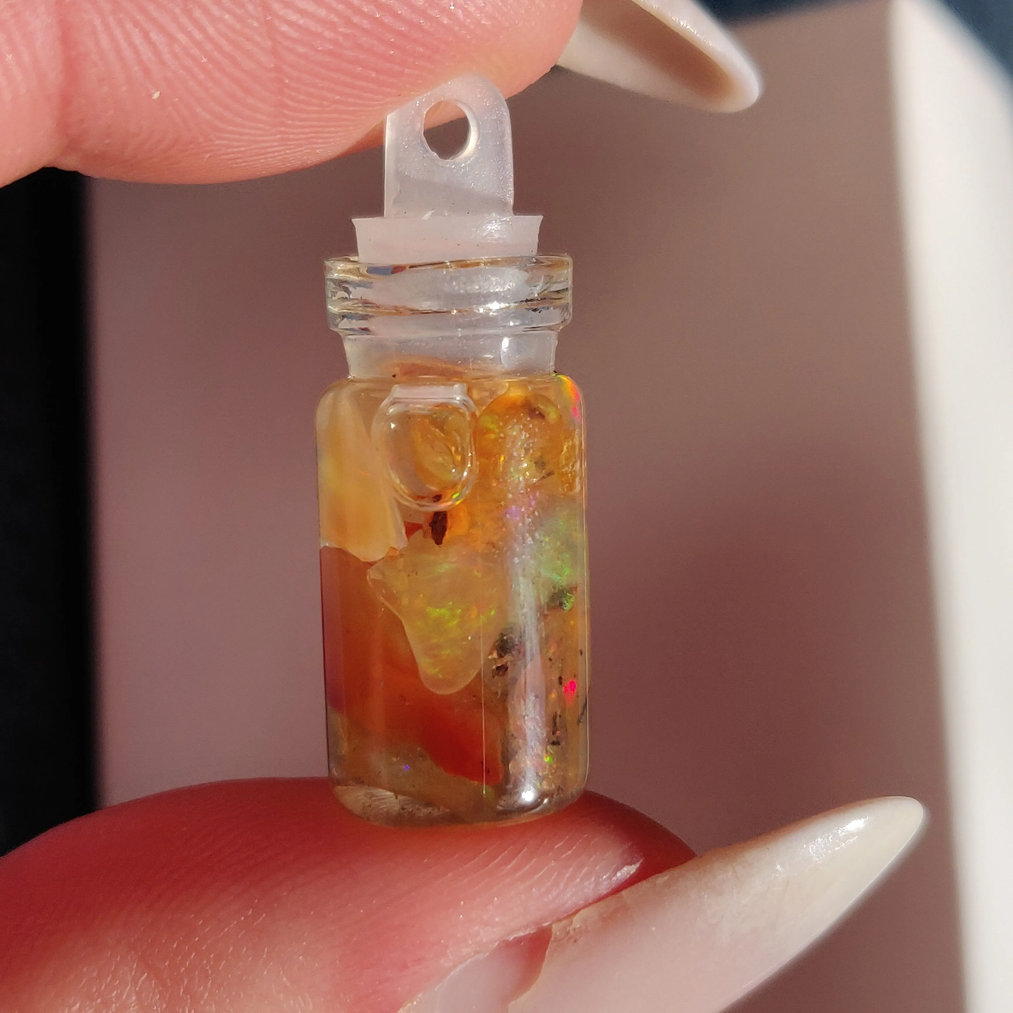 Mexican Fire Opal Vial Pendants