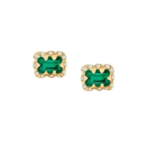 Micro Queen Emerald Cut Emerald Earrings with Sprinkled Diamonds | Ready to Ship