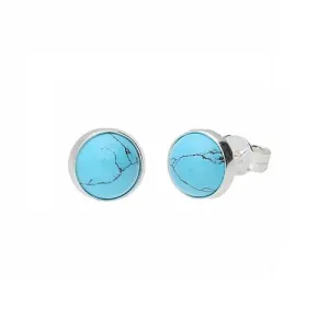MILENA Earrings Plain Silver and Turquoise Round Stud 7mm