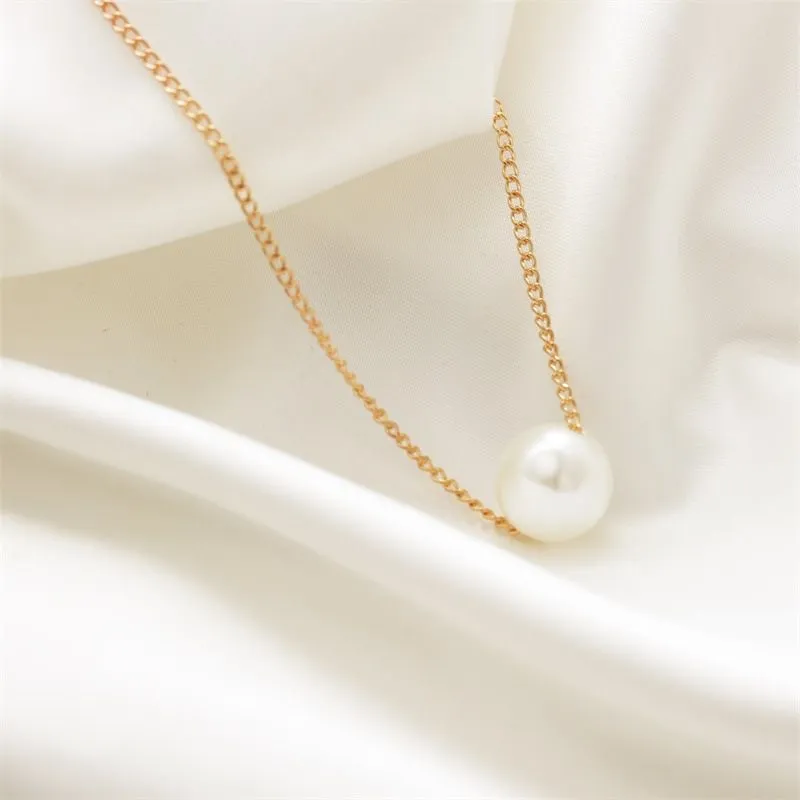 N1015 Gold Single Pearl Necklace with FREE Earrings