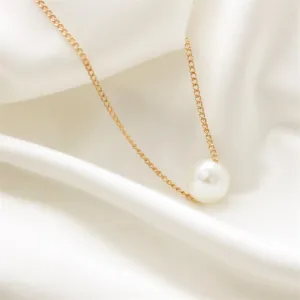N1015 Gold Single Pearl Necklace with FREE Earrings