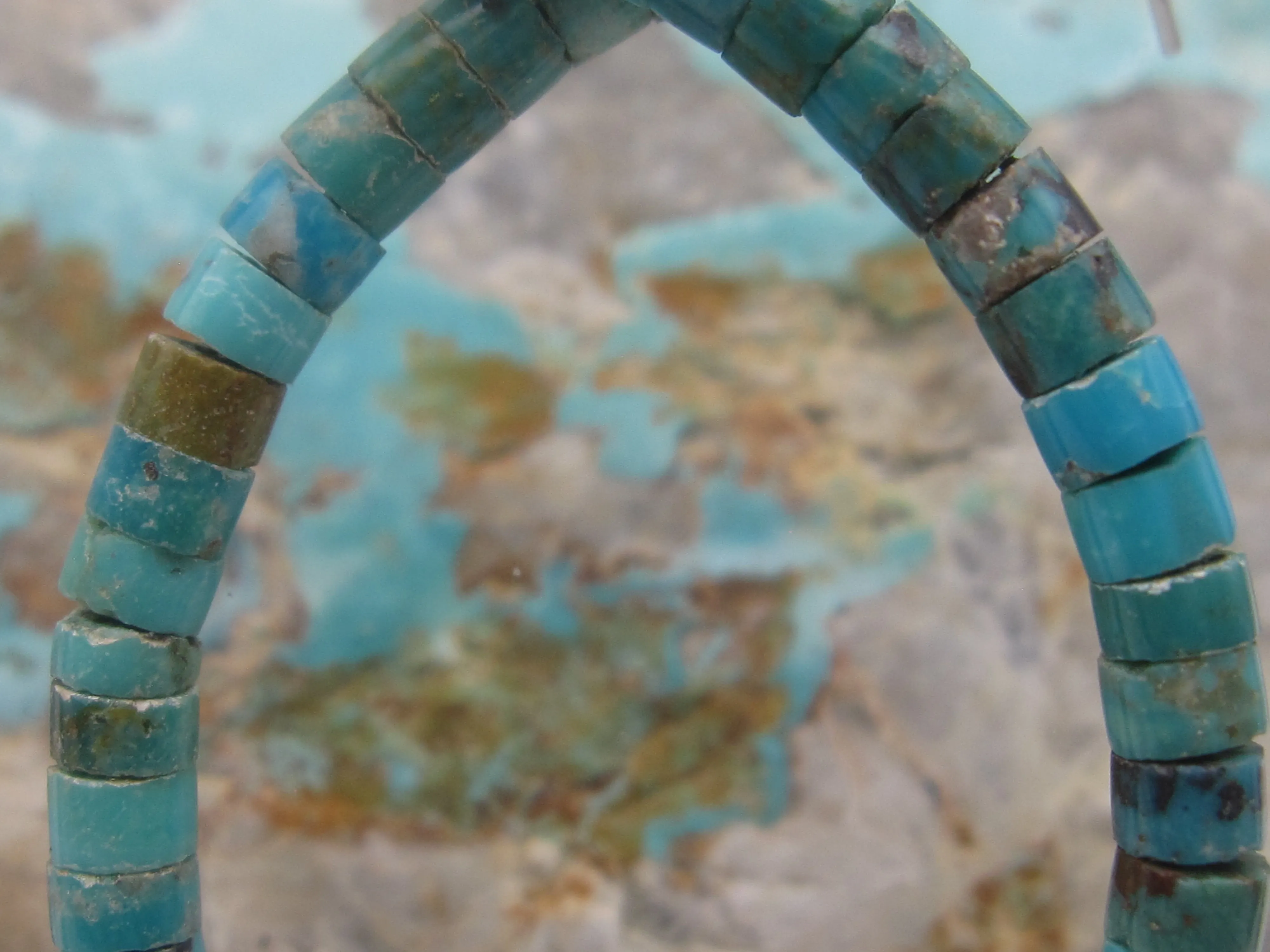 Native American Made Blue Green Heishi Turquoise Hoop Dangle Earrings