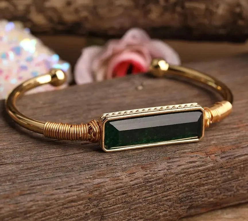 Natural Crystal Amethyst, Tiger Eye, Labradorite 18k Gold plated Bangle Bracelet