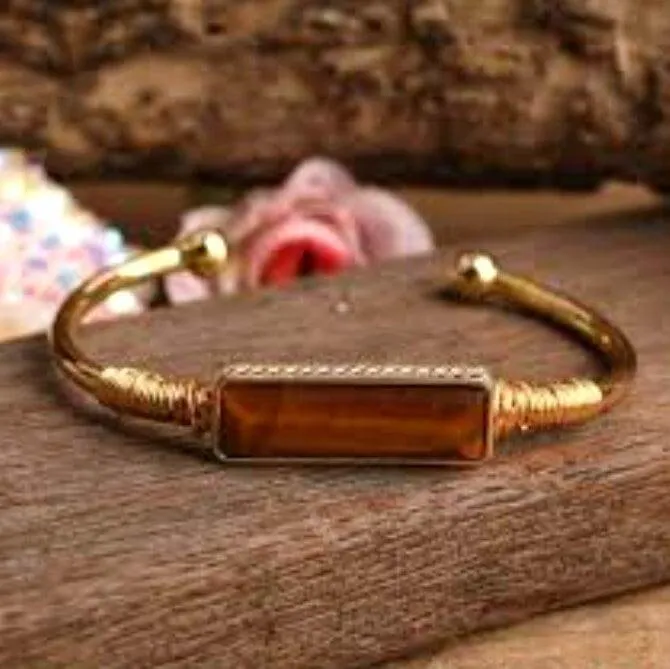 Natural Crystal Amethyst, Tiger Eye, Labradorite 18k Gold plated Bangle Bracelet