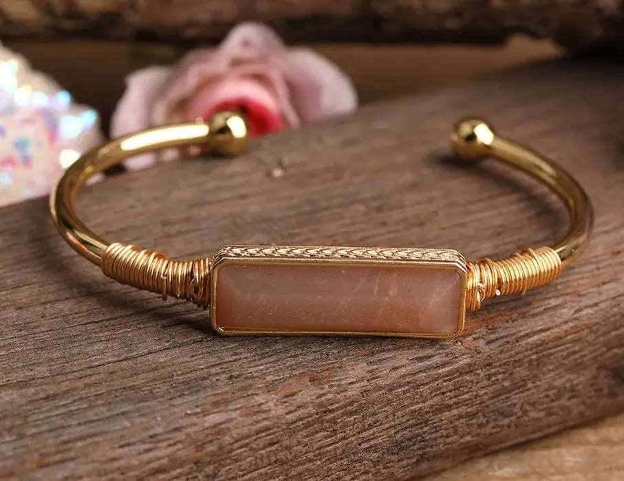 Natural Crystal Amethyst, Tiger Eye, Labradorite 18k Gold plated Bangle Bracelet