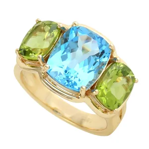 Natural Topaz Peridot Amethyst Gemstone Designer Solid Gold Cocktail Ring