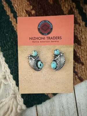 Navajo Turquoise & Sterling Silver Leaf Post Earrings