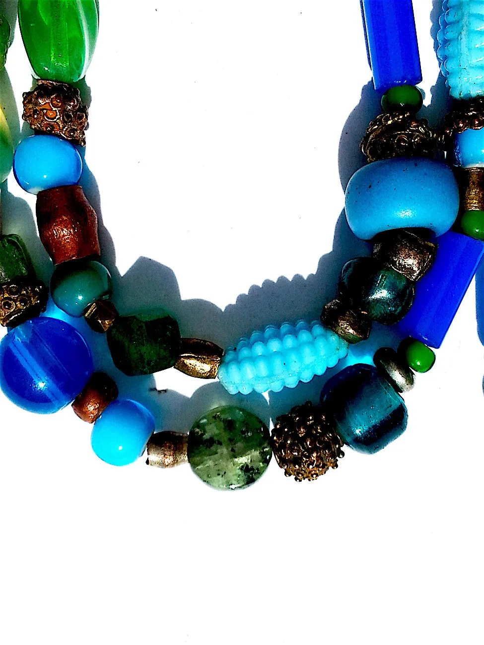 Necklace Semiprecious Mix and Glass Double Length Red or Blue