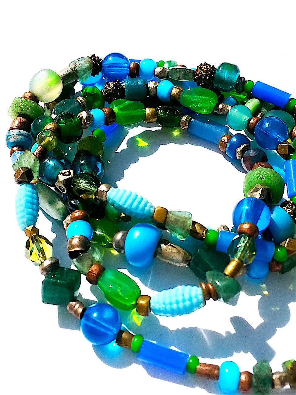 Necklace Semiprecious Mix and Glass Double Length Red or Blue