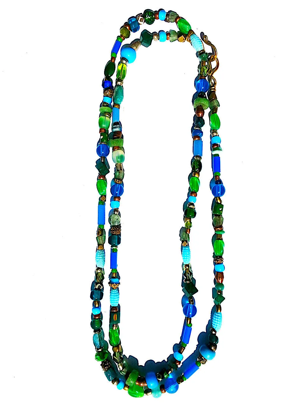 Necklace Semiprecious Mix and Glass Double Length Red or Blue