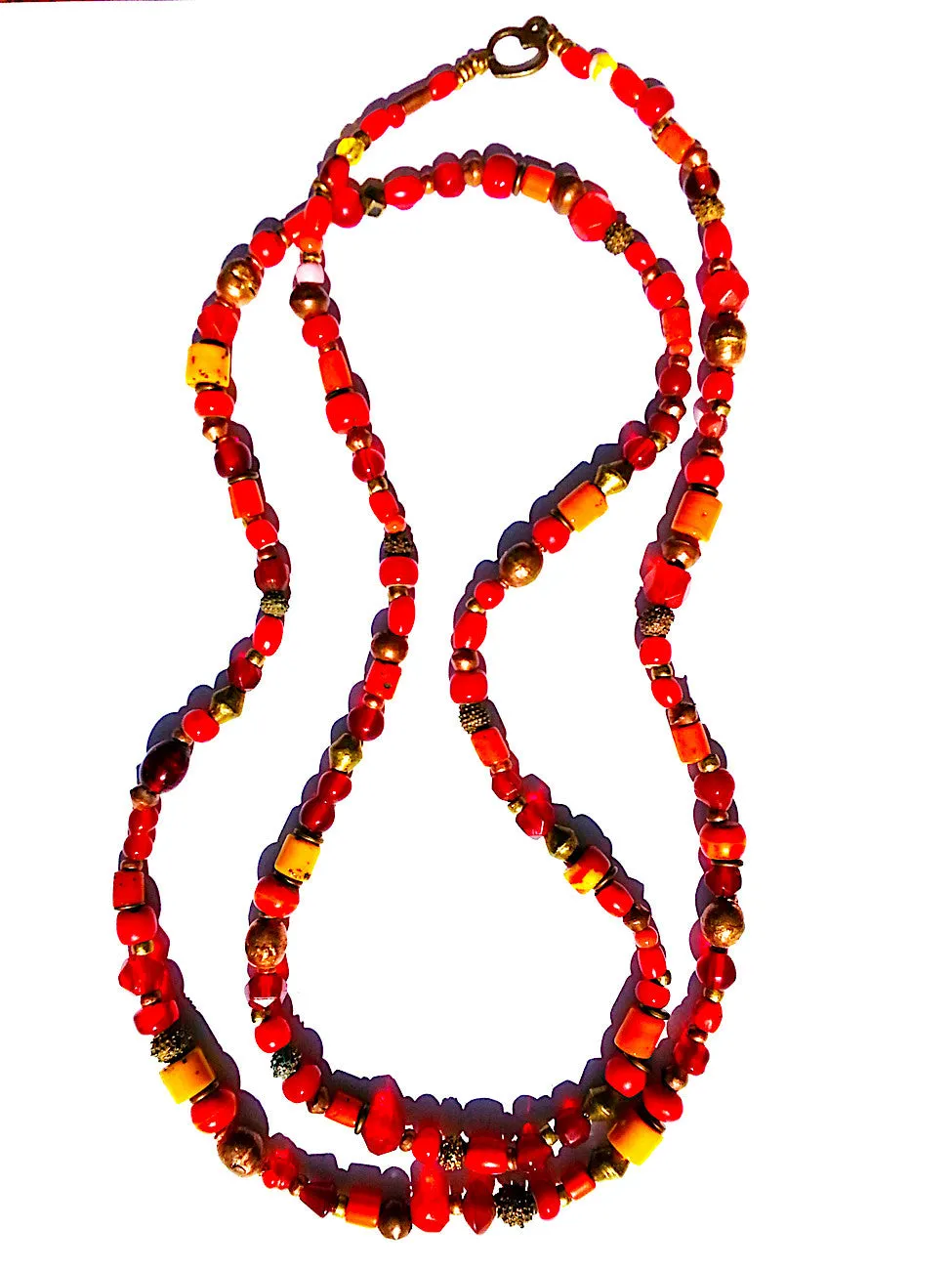 Necklace Semiprecious Mix and Glass Double Length Red or Blue