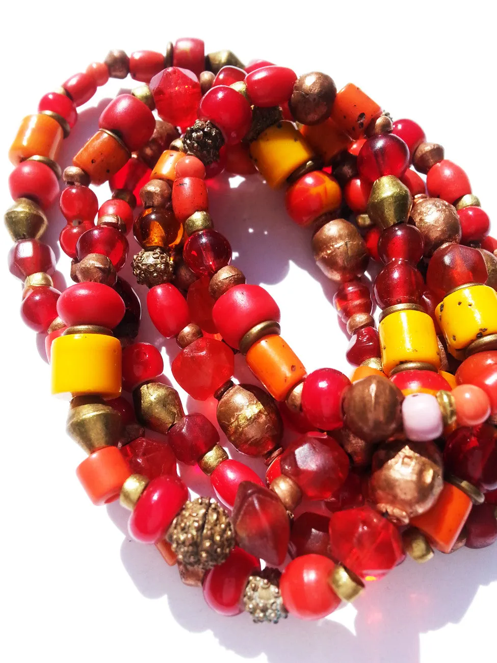 Necklace Semiprecious Mix and Glass Double Length Red or Blue