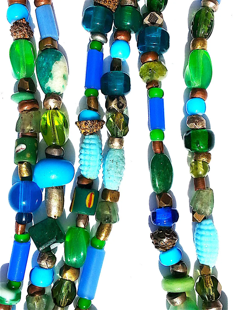 Necklace Semiprecious Mix and Glass Double Length Red or Blue