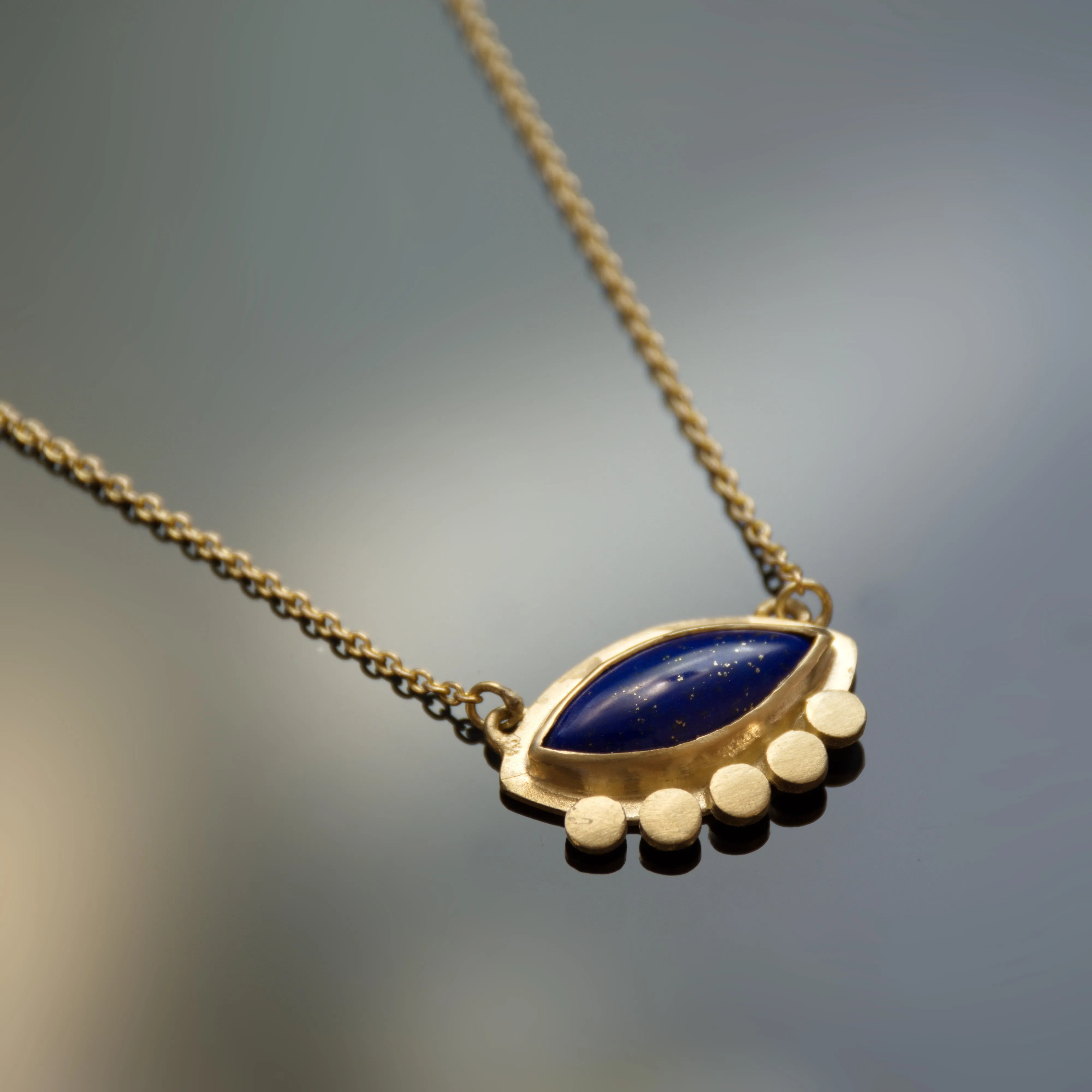 NG4763 Gold necklace with Marquise Lapis Lazuli Charm