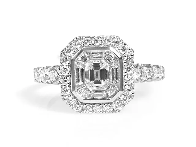 Octagon Emerald Cut Diamond Coctail Ring