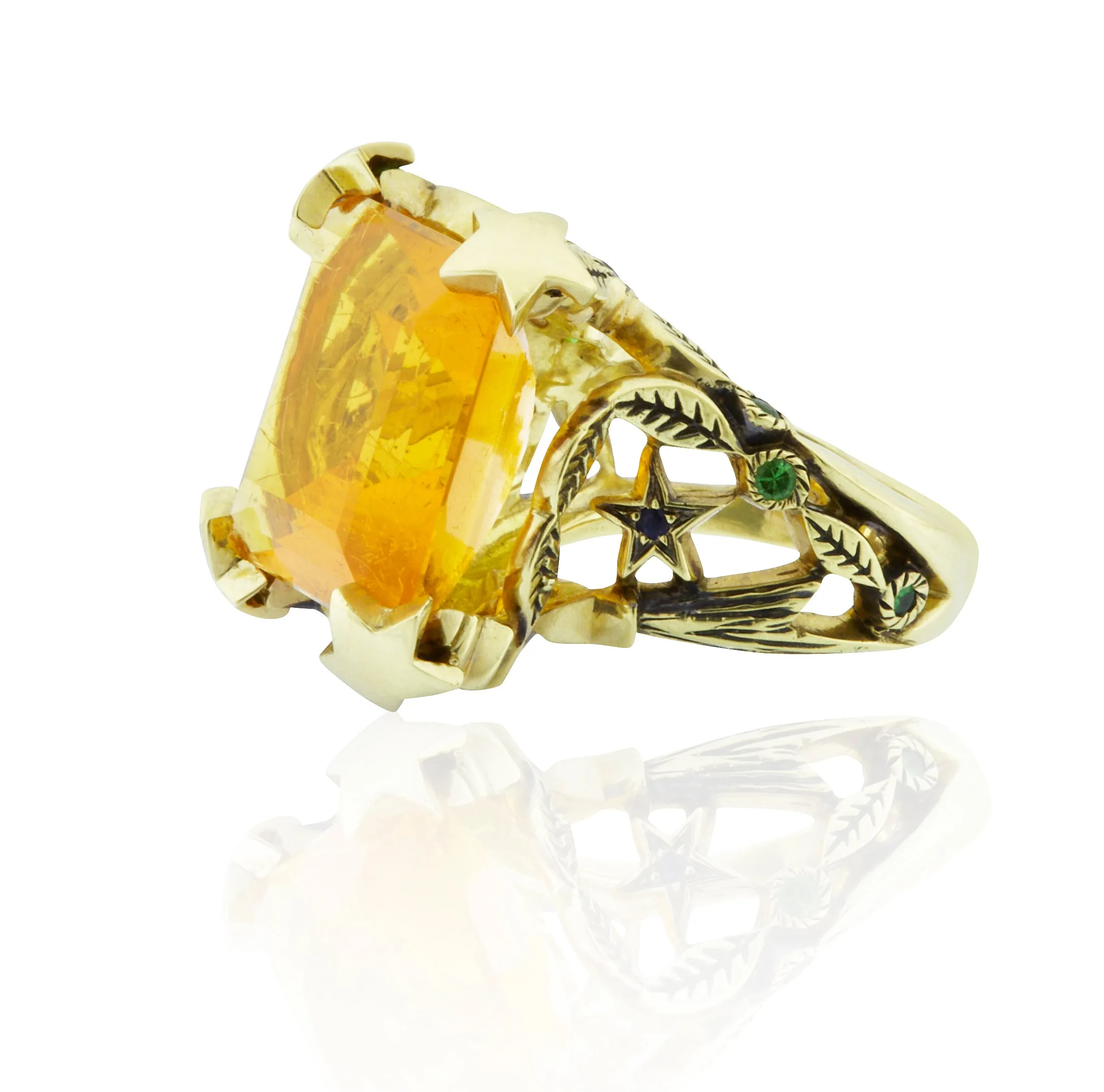 One-of-a-Kind 18kt Gold Heaven   Earth Ring with Center Fire Opal