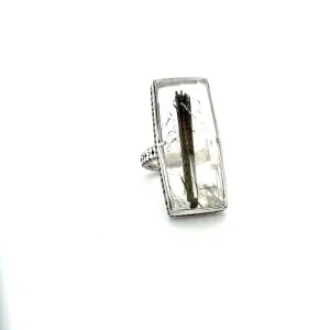 One-of-a-kind Quartz Black Stripe Cocktail Ring II