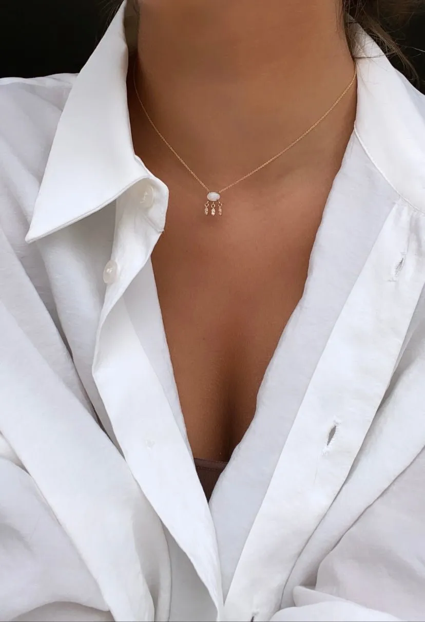 Opal Diamond Charm Necklace