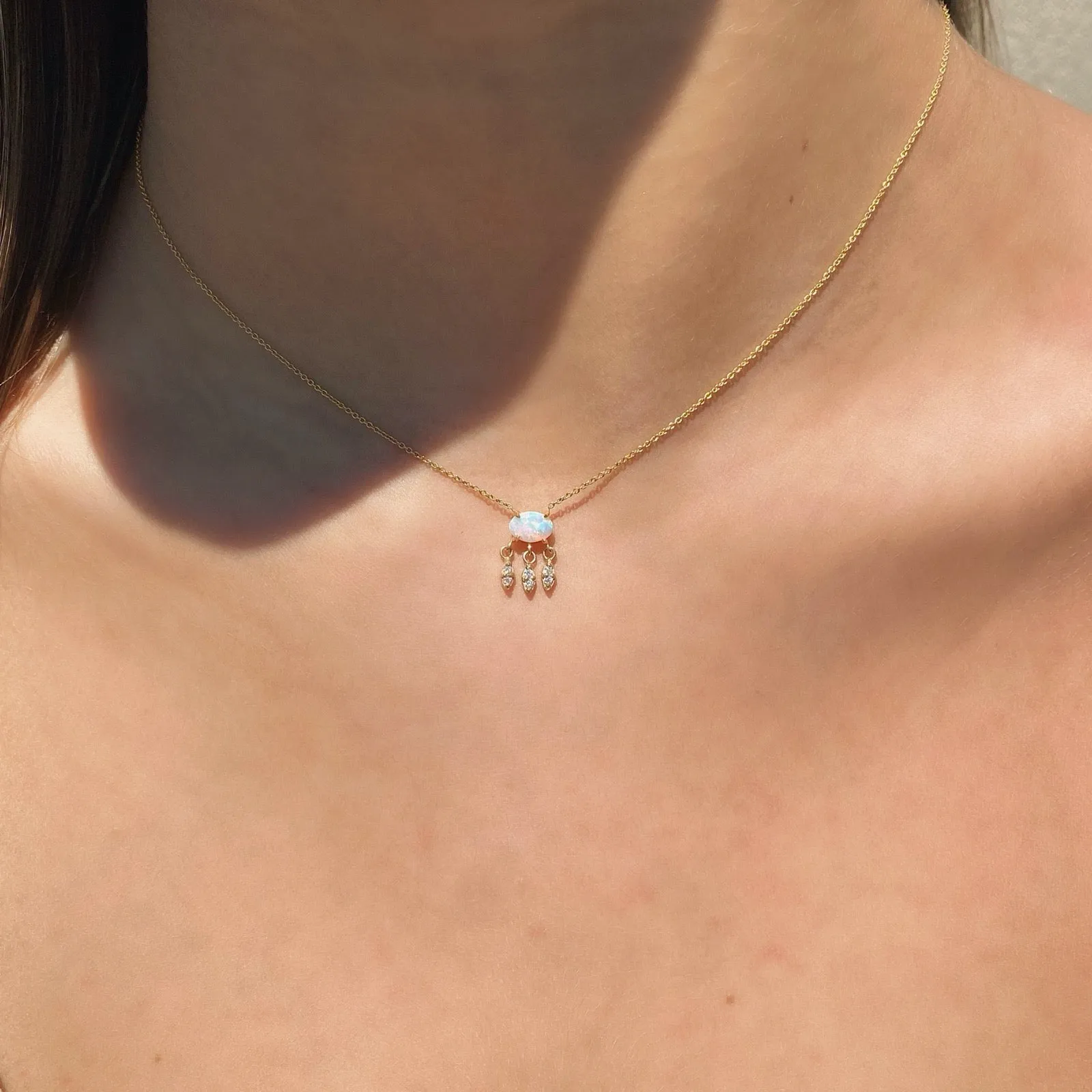 Opal Diamond Charm Necklace