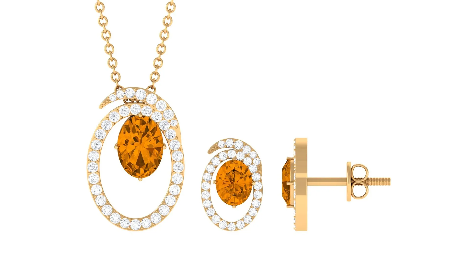Oval Citrine and Moissanite Contemporary Jewelry Set