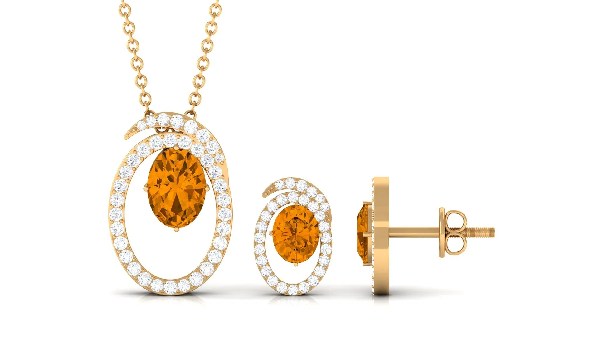 Oval Citrine and Moissanite Contemporary Jewelry Set