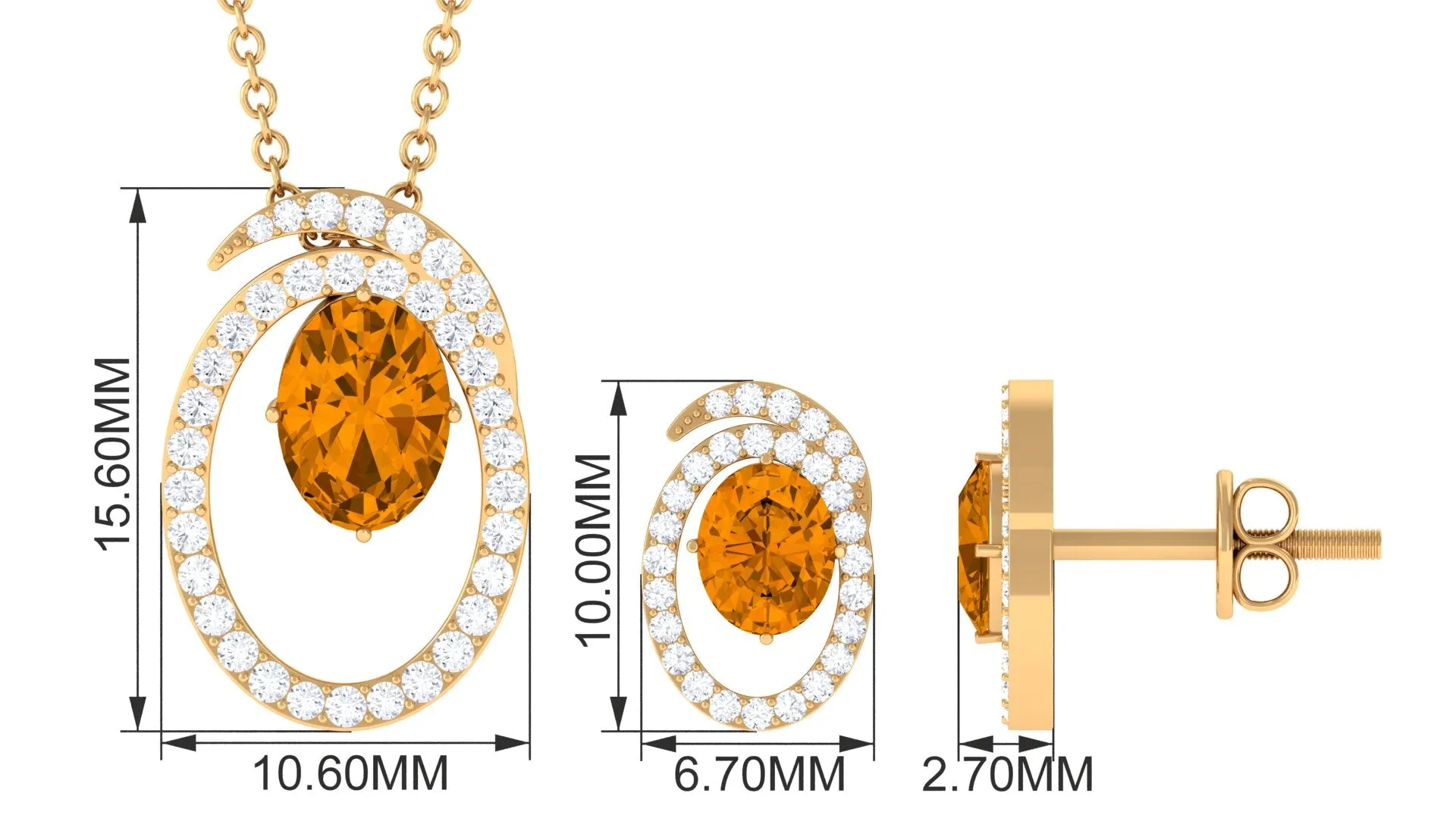Oval Citrine and Moissanite Contemporary Jewelry Set