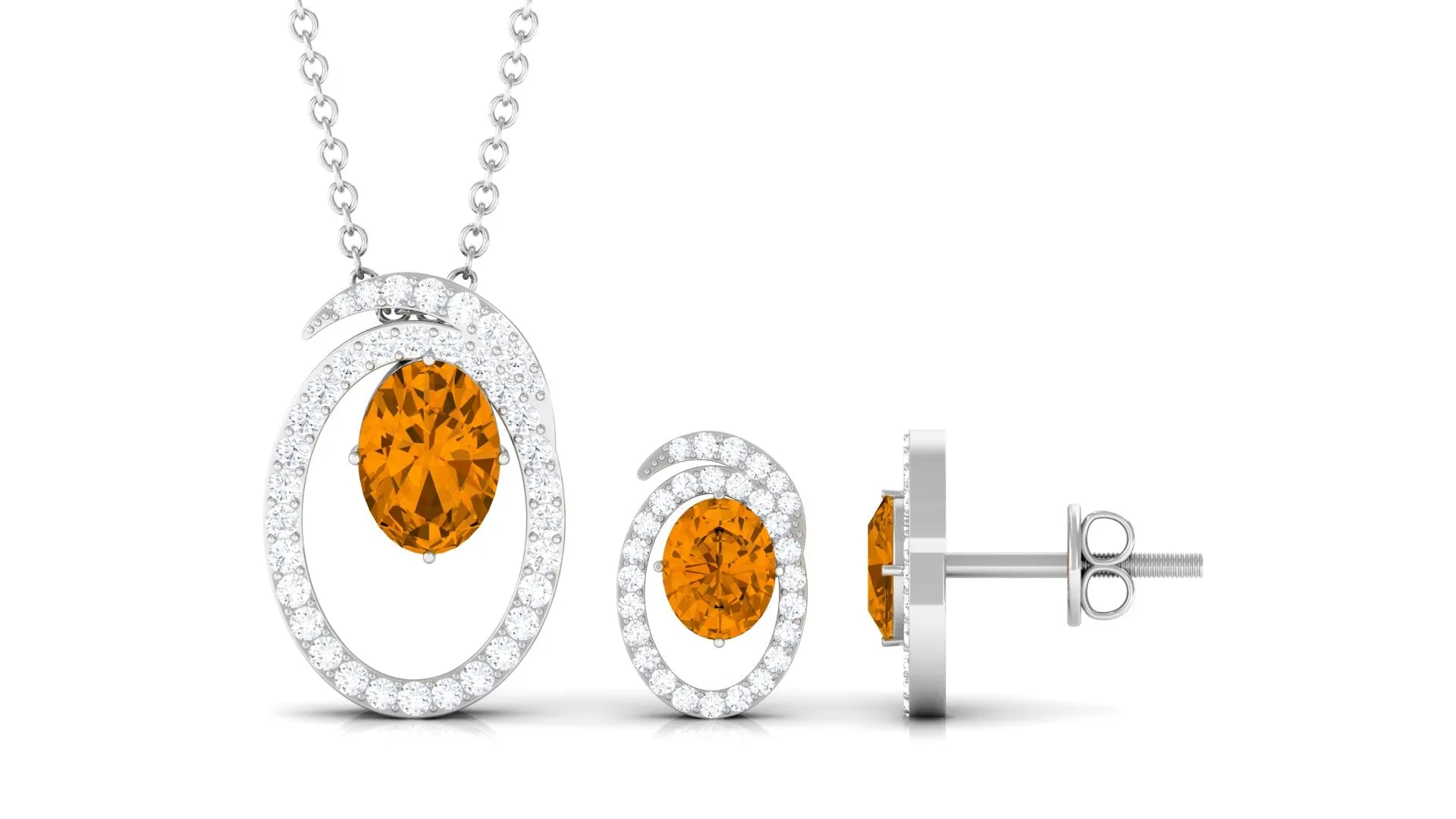 Oval Citrine and Moissanite Contemporary Jewelry Set