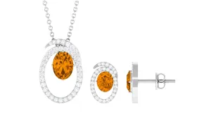 Oval Citrine and Moissanite Contemporary Jewelry Set