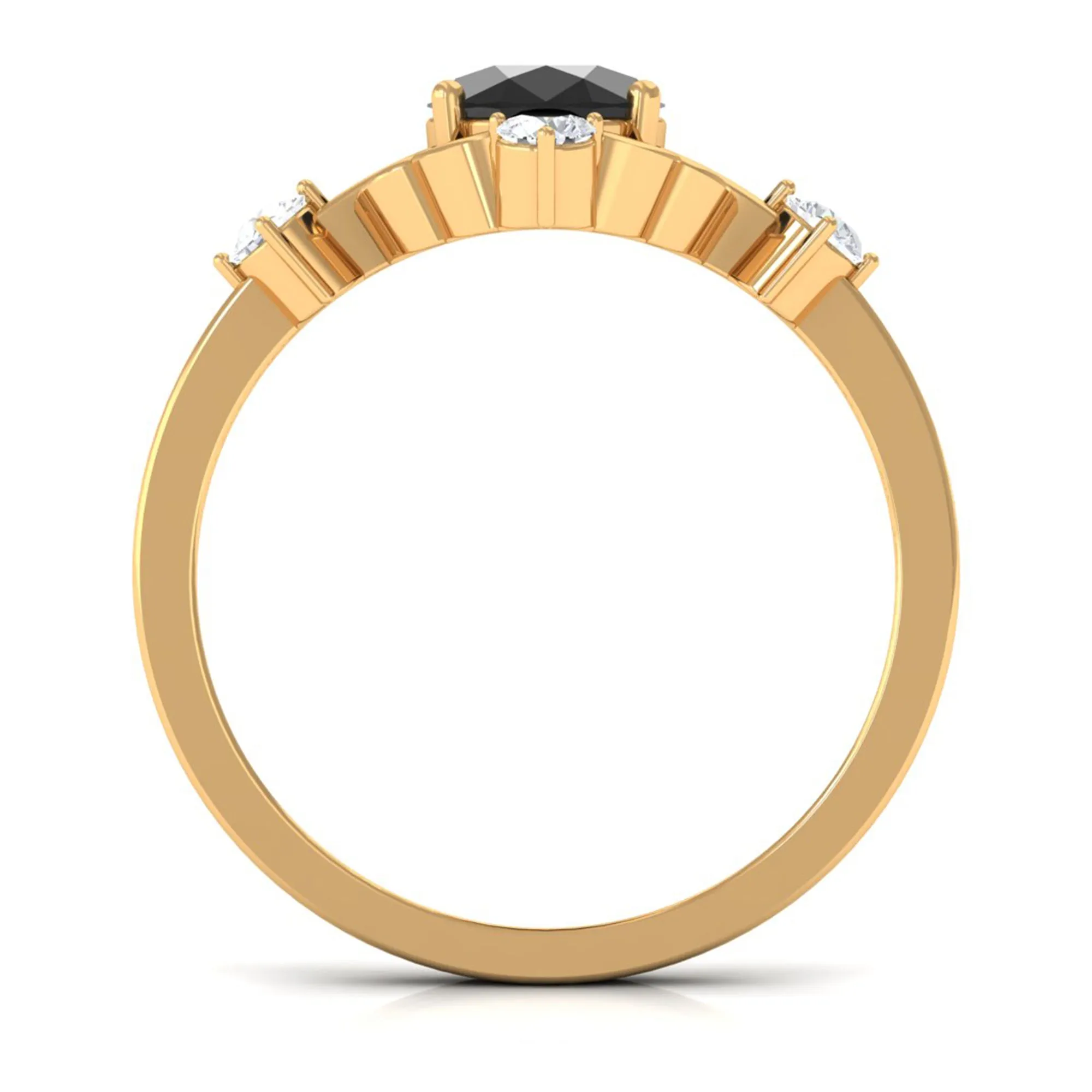 Oval Cut Solitaire Created Black Diamond Engagement Ring with Diamond
