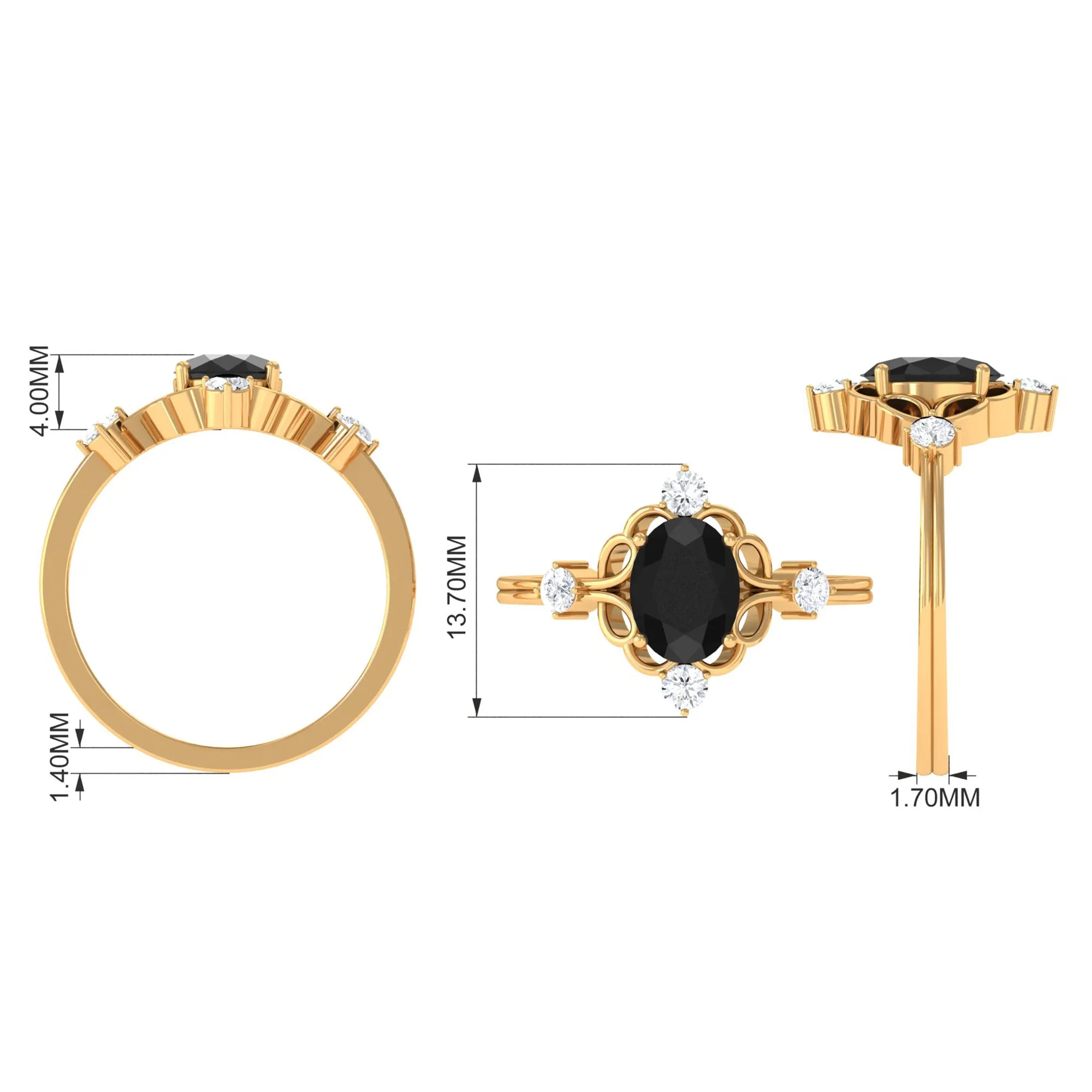 Oval Cut Solitaire Created Black Diamond Engagement Ring with Diamond