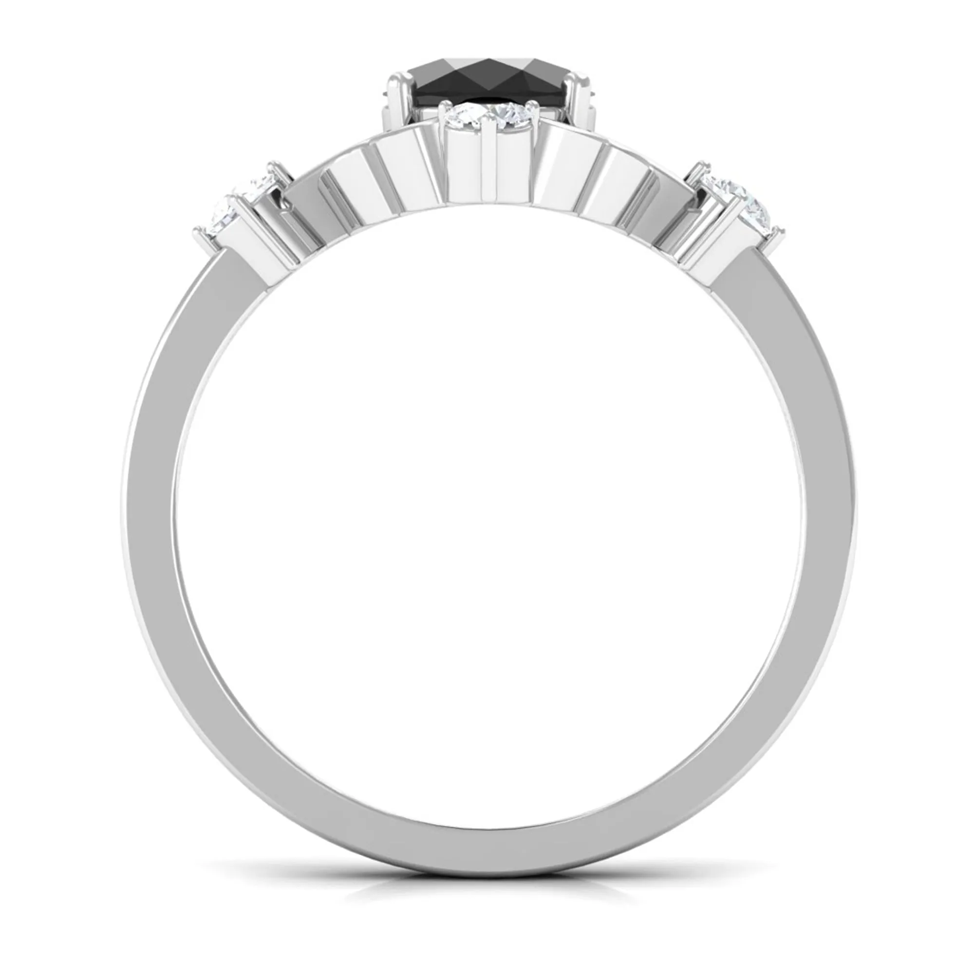 Oval Cut Solitaire Created Black Diamond Engagement Ring with Diamond