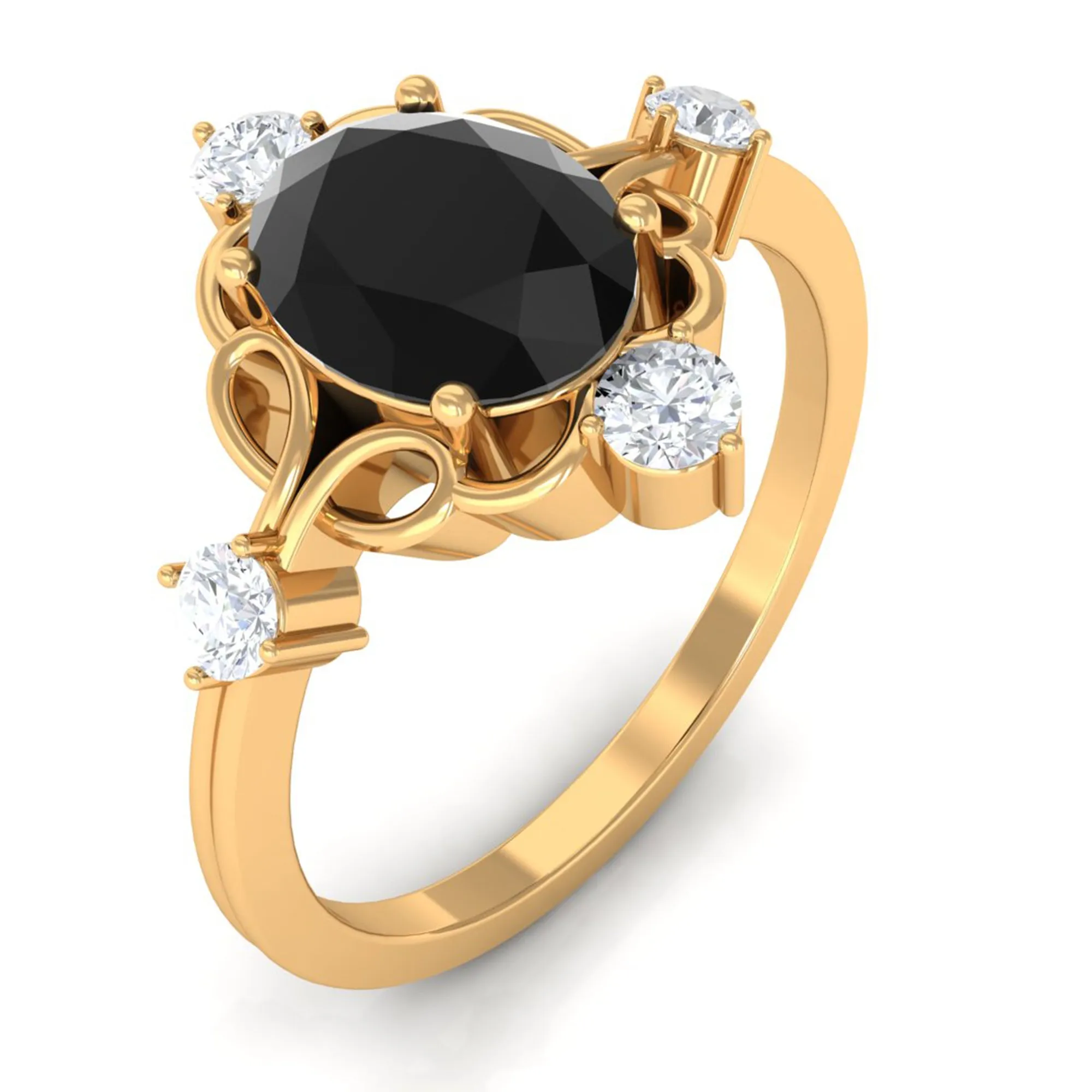 Oval Cut Solitaire Created Black Diamond Engagement Ring with Diamond