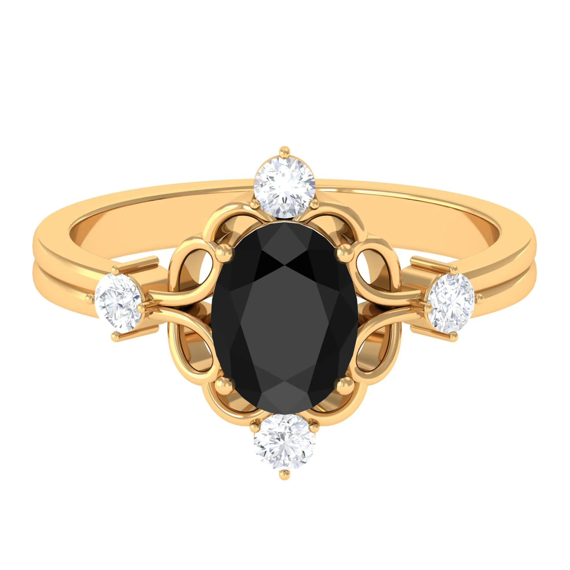 Oval Cut Solitaire Created Black Diamond Engagement Ring with Diamond