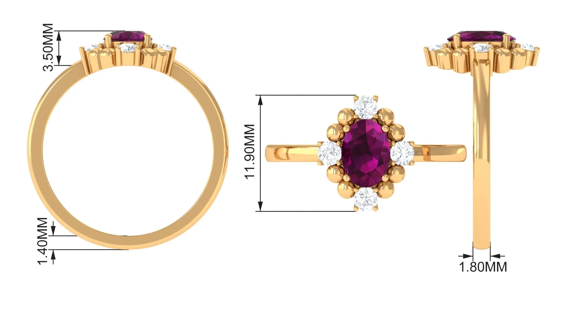 Oval Rhodolite and Diamond Cocktail Ring
