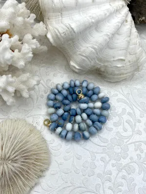 Peruvian Blue Oregon Mixed Opal Hand Knotted Necklace, 16" Long, Rondelle Stones 8mm x 5mm, Gold or Silver Caps Candy Necklace, Fast Ship