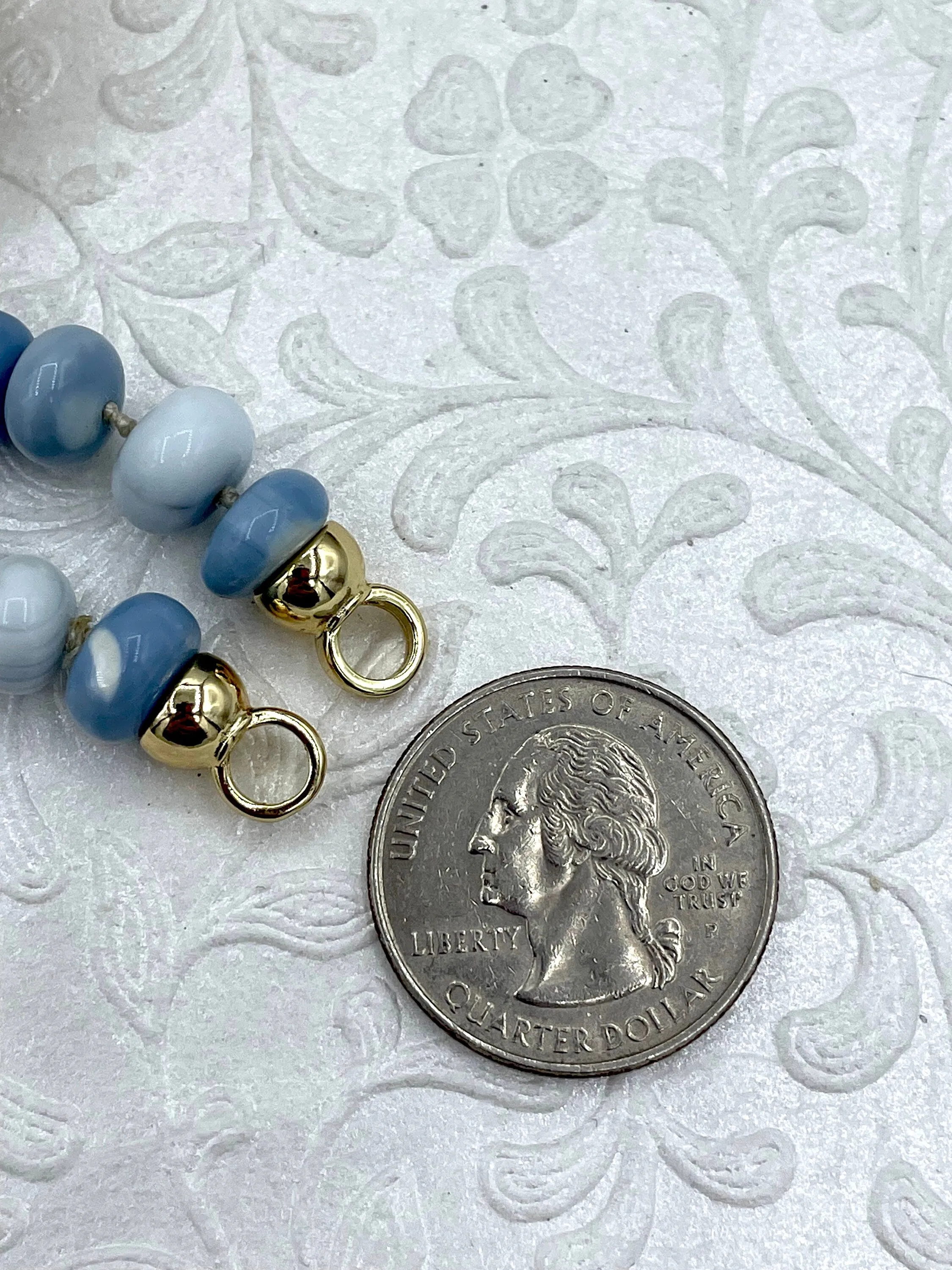 Peruvian Blue Oregon Mixed Opal Hand Knotted Necklace, 16" Long, Rondelle Stones 8mm x 5mm, Gold or Silver Caps Candy Necklace, Fast Ship