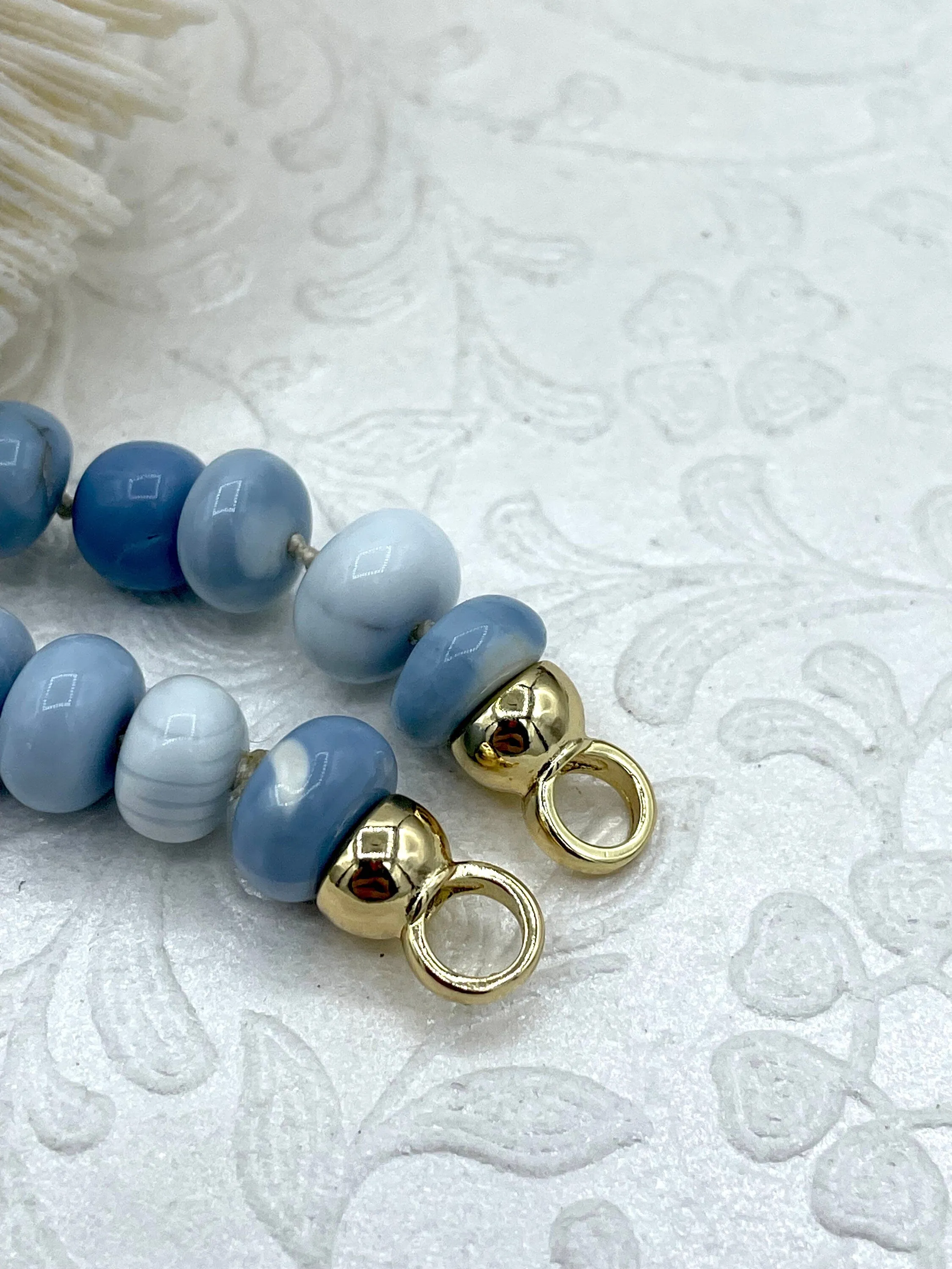 Peruvian Blue Oregon Mixed Opal Hand Knotted Necklace, 16" Long, Rondelle Stones 8mm x 5mm, Gold or Silver Caps Candy Necklace, Fast Ship