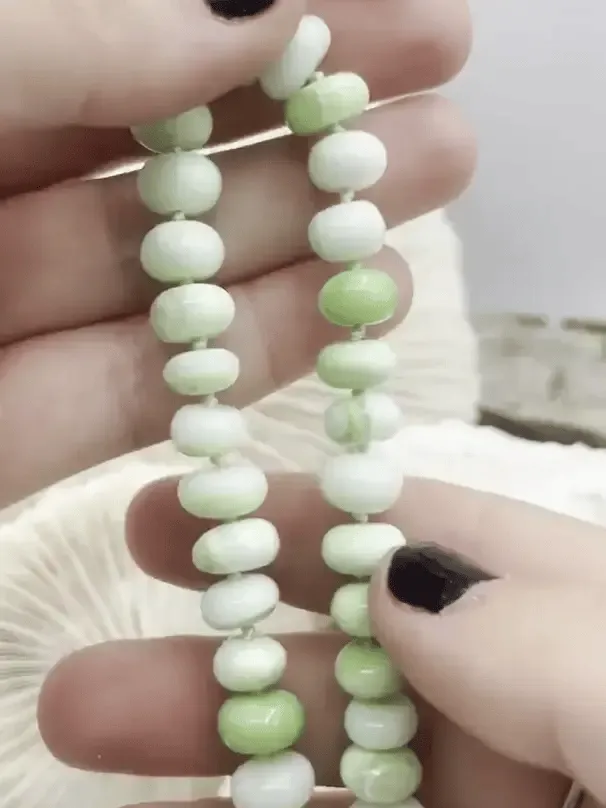Peruvian Mint Green Mixed Opal Hand Knotted Necklace, 16" Long,Rondelle Stones 9mm x 6mm, w/Silver Finished Ends, Candy Necklace, Fast Ship