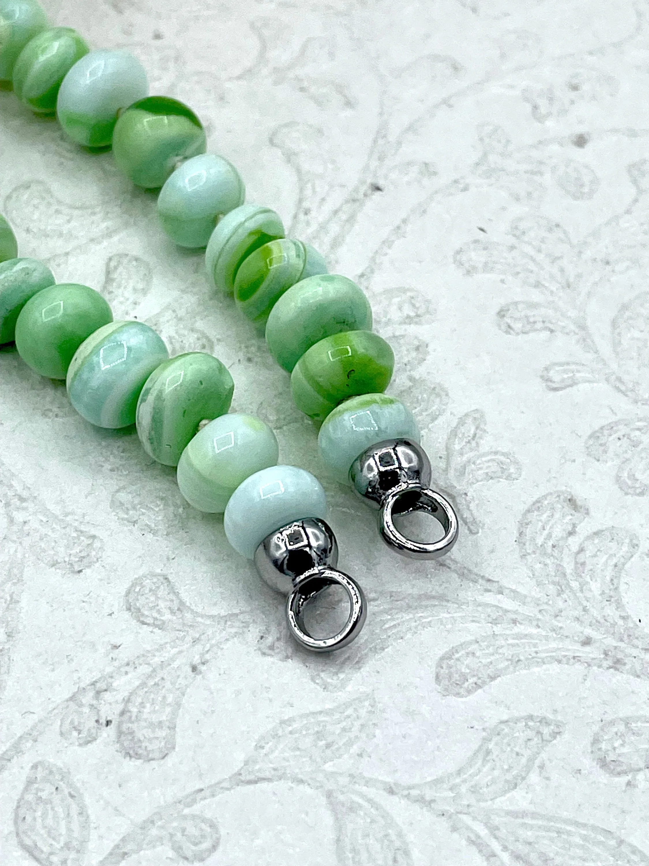 Peruvian Mint Green Mixed Opal Hand Knotted Necklace, 16" Long,Rondelle Stones 9mm x 6mm, w/Silver Finished Ends, Candy Necklace, Fast Ship