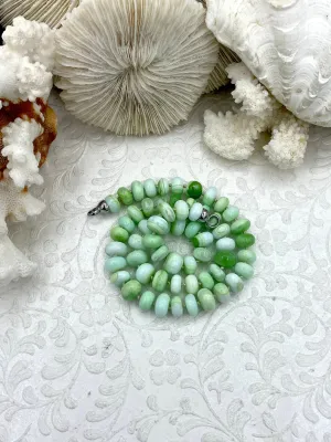 Peruvian Mint Green Mixed Opal Hand Knotted Necklace, 16" Long,Rondelle Stones 9mm x 6mm, w/Silver Finished Ends, Candy Necklace, Fast Ship