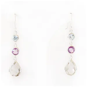 Prasiolite, Amethyst and Blue Topaz Drop Earring